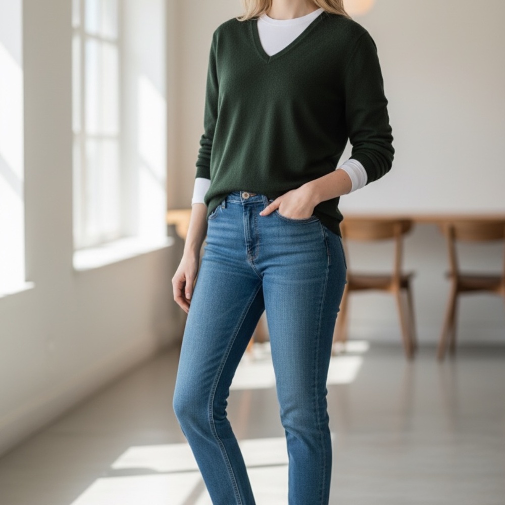 Brooks Brothers Women’s Green V Neckline Merino Wool Sweater Medium